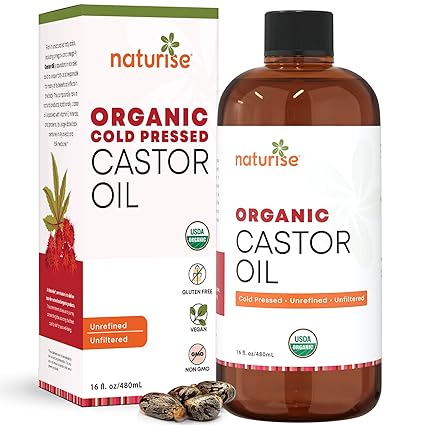 Organic Castor Oil - Organic Cold Pressed Unrefined in Glass Bottle - Vegan Non GMO Unfiltered Castor Oil Cold Pressed - Support for Eyelash, Eyebrows, Hair Growth, Skin and Face (4 fl. oz.)