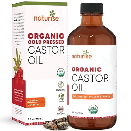 Organic Castor Oil - Organic Cold Pressed Unrefined in Glass Bottle - Vegan Non GMO Unfiltered Castor Oil Cold Pressed - Support for Eyelash, Eyebrows, Hair Growth, Skin and Face (4 fl. oz.)