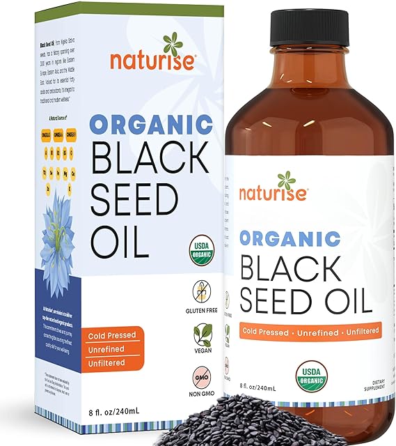 Organic Black Seed Oil - Organic Cold Pressed Black Cumin Seed Oil - Vegan Non-GMO Gluten Free Black Seed Oil Liquid (Nigella Sativa) Blackseed Oil for Hair & Skin, General Wellness (4 Fl Oz.)