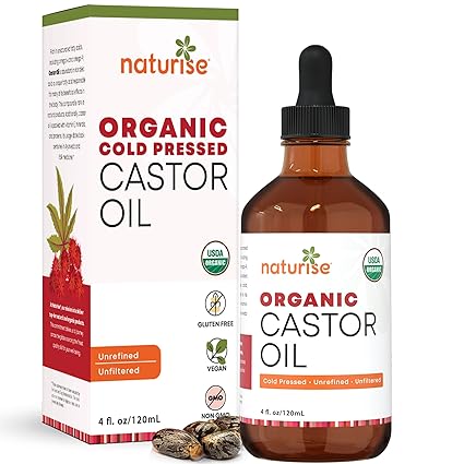 Organic Castor Oil - Organic Cold Pressed Unrefined in Glass Bottle - Vegan Non GMO Unfiltered Castor Oil Cold Pressed - Support for Eyelash, Eyebrows, Hair Growth, Skin and Face (4 fl. oz.)