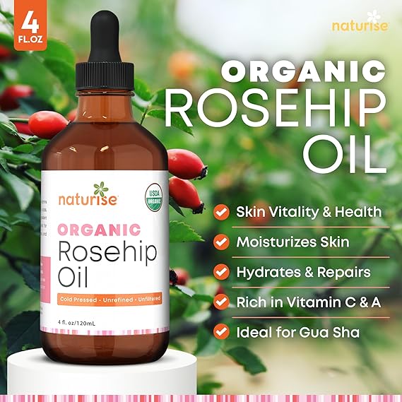 Organic Rosehip Oil for Face - Organic Cold Pressed Rose Hip Oil for Skin and Body Care - Vegan Non-GMO Gua Sha Oil - Rosa Mosqueta Oil, Rosehip Seed Facial Oil for Gua Sha Massage (1 FL. OZ.)