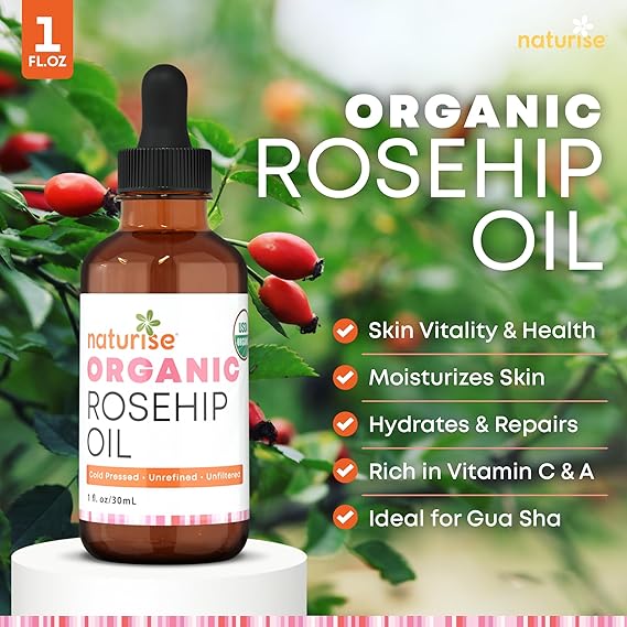 Organic Rosehip Oil for Face - Organic Cold Pressed Rose Hip Oil for Skin and Body Care - Vegan Non-GMO Gua Sha Oil - Rosa Mosqueta Oil, Rosehip Seed Facial Oil for Gua Sha Massage (1 FL. OZ.)