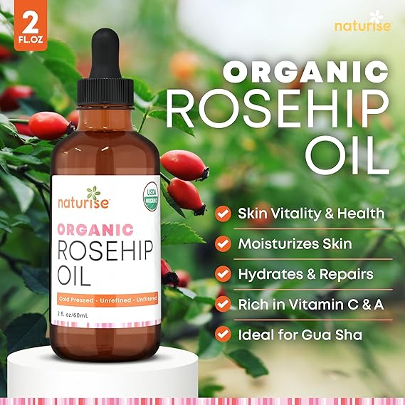 Organic Rosehip Oil for Face - Organic Cold Pressed Rose Hip Oil for Skin and Body Care - Vegan Non-GMO Gua Sha Oil - Rosa Mosqueta Oil, Rosehip Seed Facial Oil for Gua Sha Massage (1 FL. OZ.)